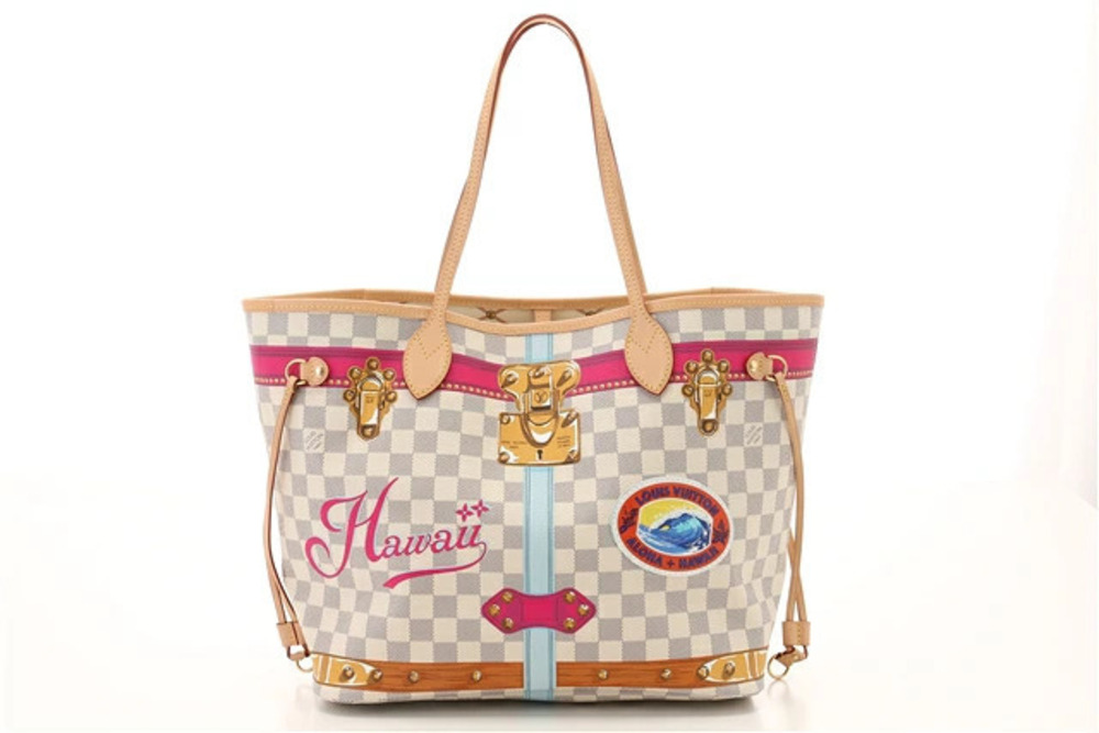 LOUIS VUITTON Neverfull Tote Bag Damier Azur White Summer Trunk